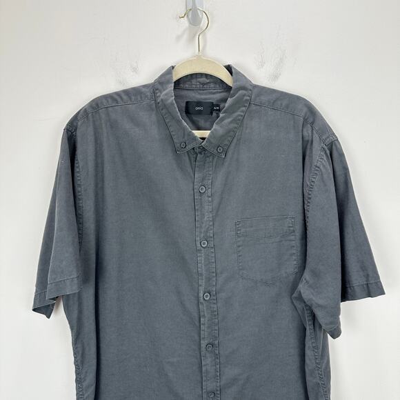 Onia Linen Blend Short Sleeve Button Down Shirt Gray Minimalist Vacation Mens XL - Picture 2 of 8